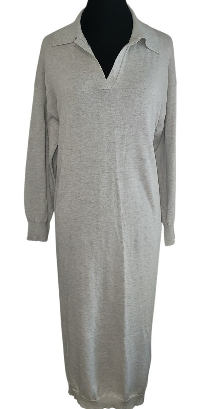 Things Between Maxi Dress Collared Cotton Pullover S Minimalist Natural Fibers